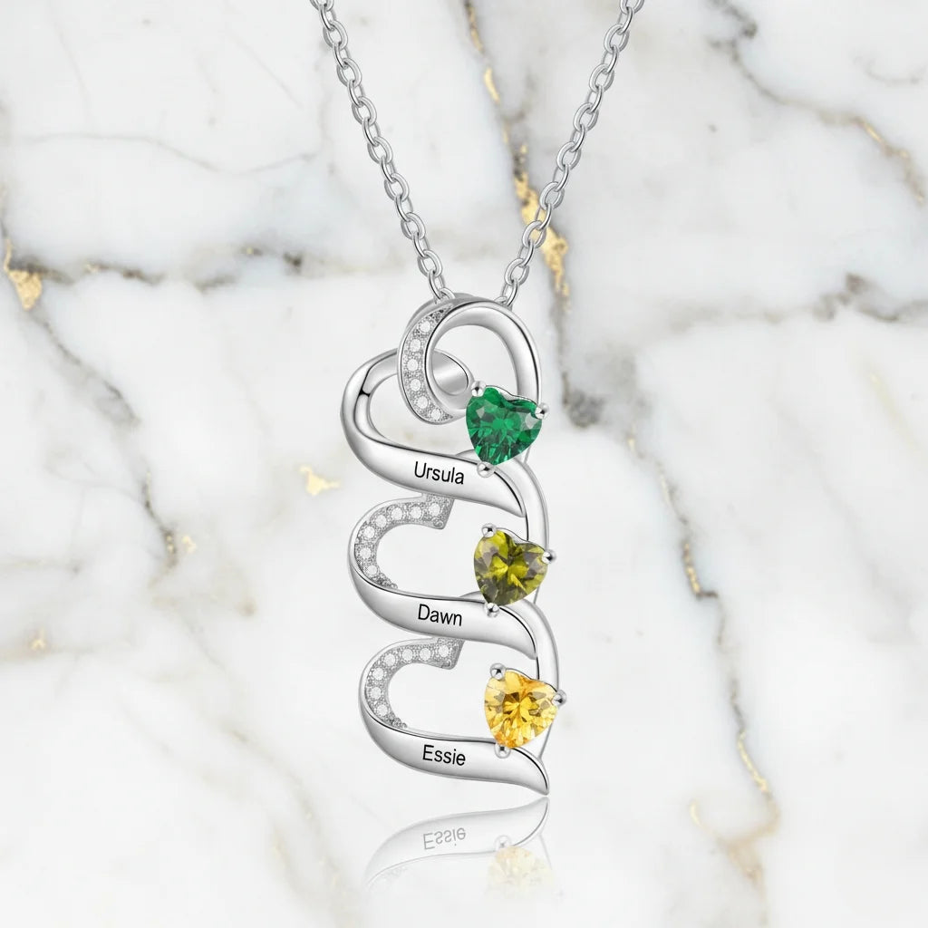 Engraved 2-5 Name Personalised Birthstone Necklace for Mum, Nan, or Sister