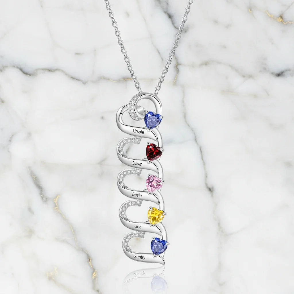 Engraved 2-5 Name Personalised Birthstone Necklace for Mum, Nan, or Sister