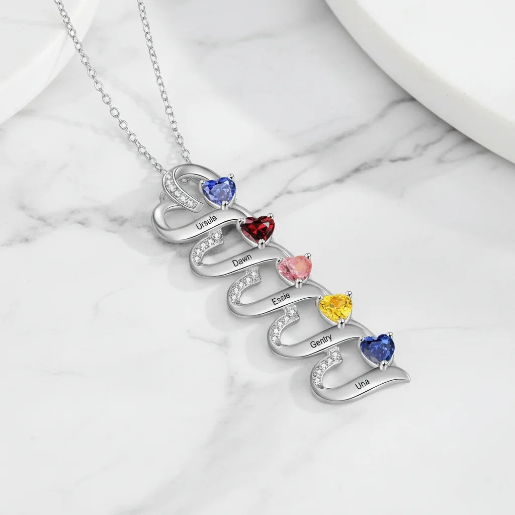 Engraved 2-5 Name Personalised Birthstone Necklace for Mum, Nan, or Sister