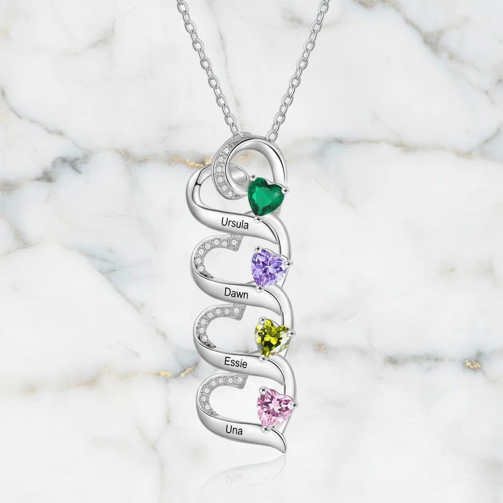 Engraved 2-5 Name Personalised Birthstone Necklace for Mum, Nan, or Sister