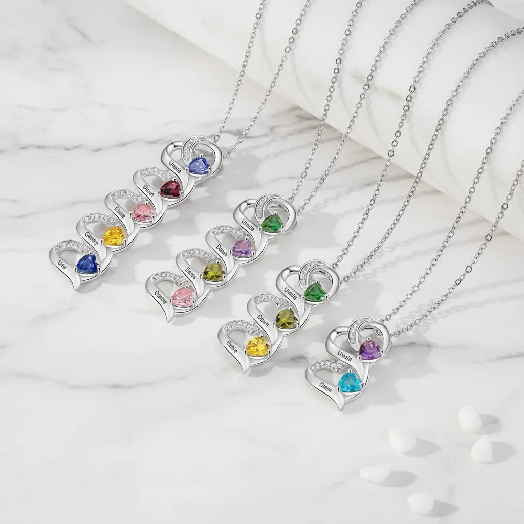 Engraved 2-5 Name Personalised Birthstone Necklace for Mum, Nan, or Sister