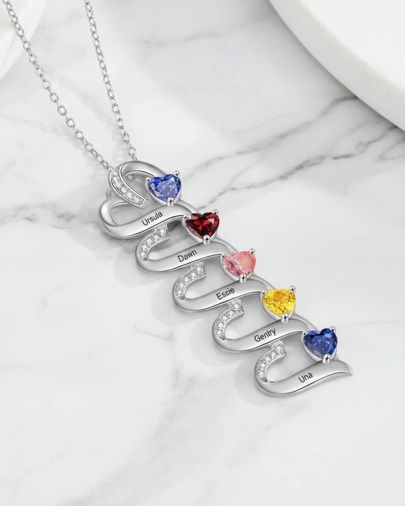 Engraved 2-5 Name Personalised Birthstone Necklace for Mum, Nan, or Sister IfShe UK