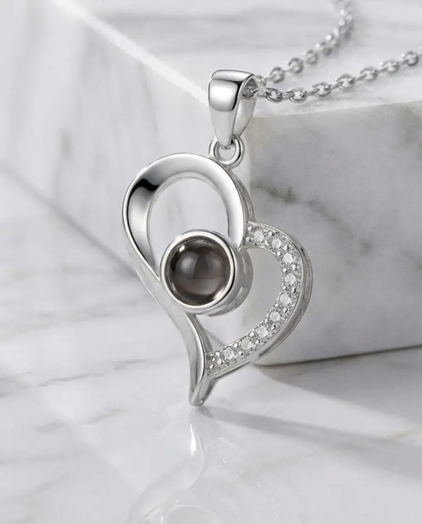 Heart Photo Projection Necklace - Personalised Silver Picture Pendant IfShe UK