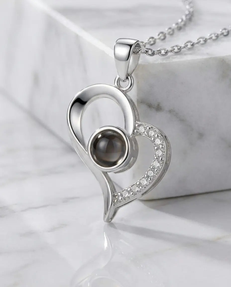 Heart Photo Projection Necklace - Personalised Silver Picture Pendant IfShe UK