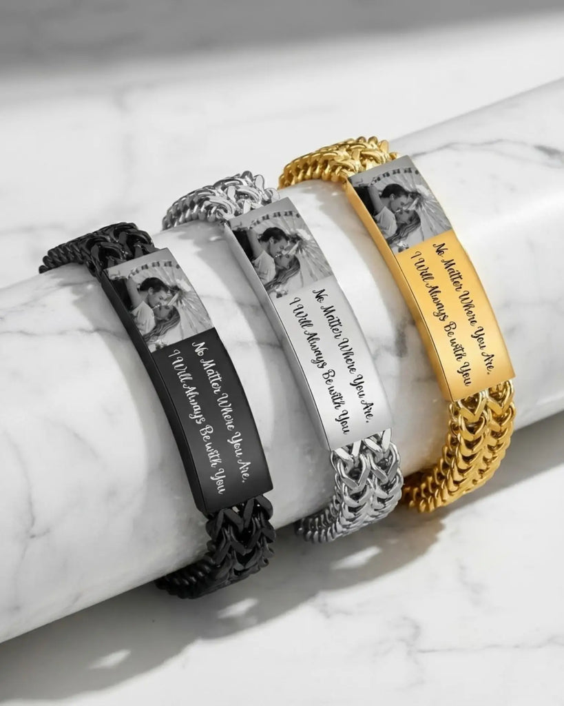 Men's Personalised Photo Link Bracelet - Engraved ID Bar