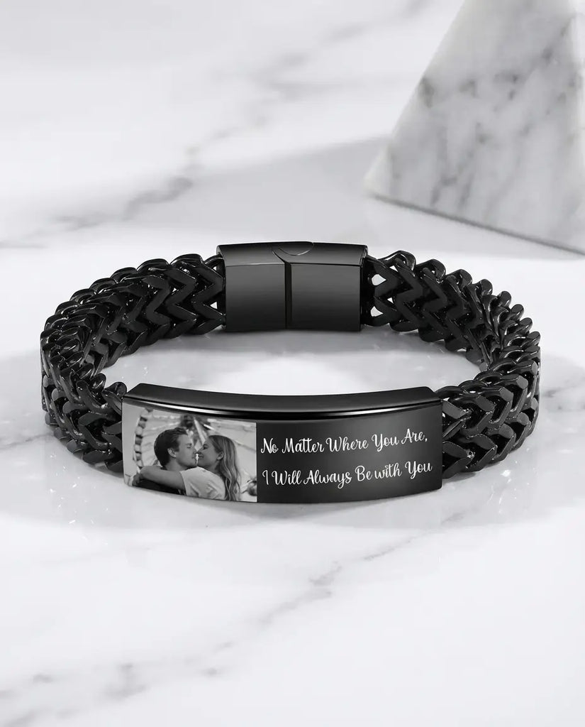 Men's Personalised Photo Link Bracelet - Engraved ID Bar IfShe UK