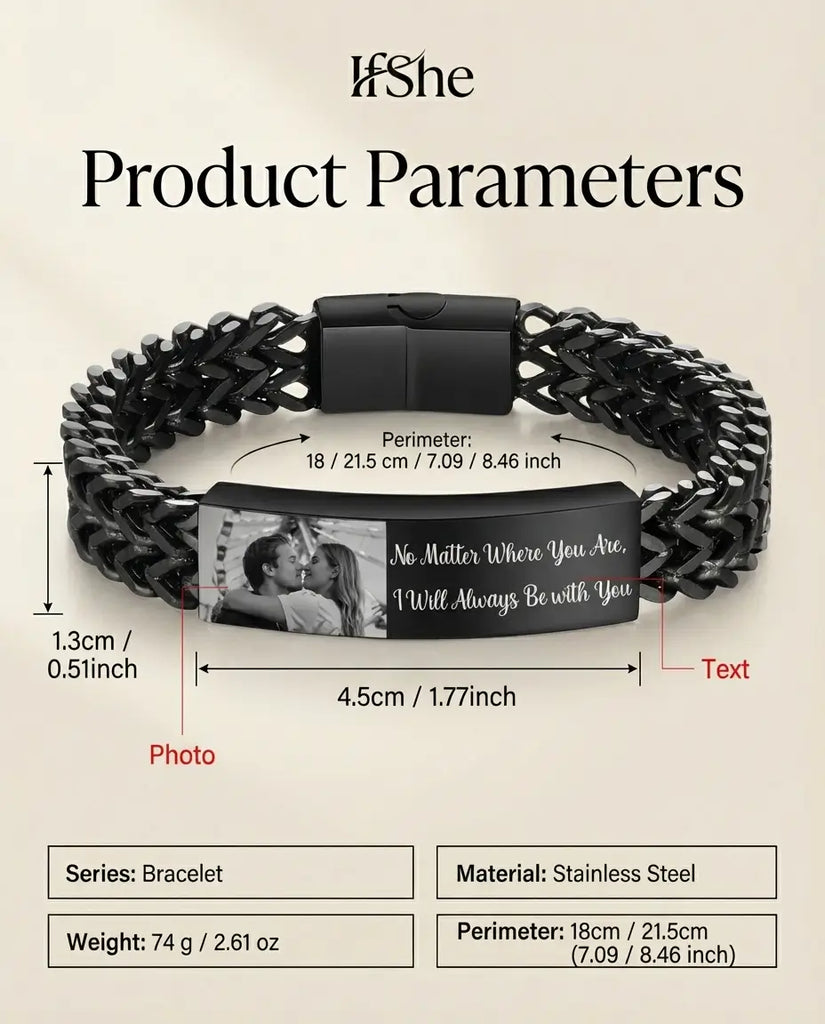 Men's Personalised Photo Link Bracelet - Engraved ID Bar IfShe UK