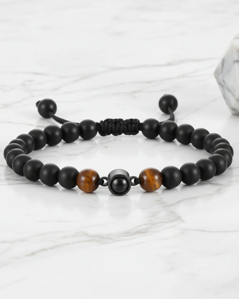 Men’s Photo Projection Bracelet – Volcanic Stone Beads with Hidden Picture Inside IfShe UK