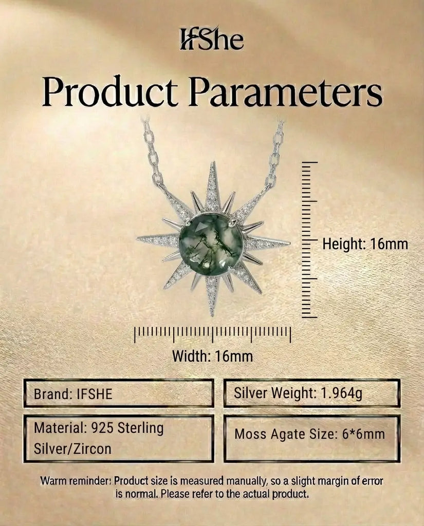 Moss Agate North Star Necklace - Sterling Silver Celestial Pendant IfShe UK