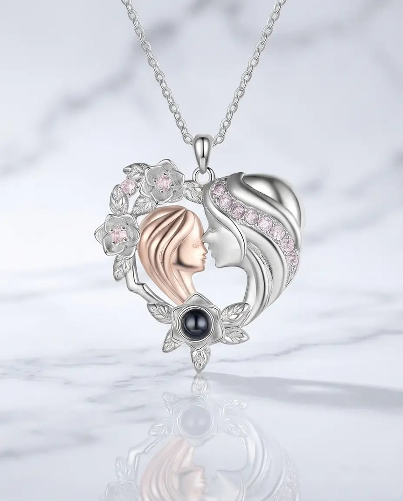 Mother & Daughter Heart Photo Projection Necklace - Picture Inside Pendant IfShe UK