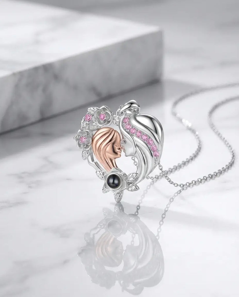 Mother & Daughter Heart Photo Projection Necklace - Picture Inside Pendant IfShe UK