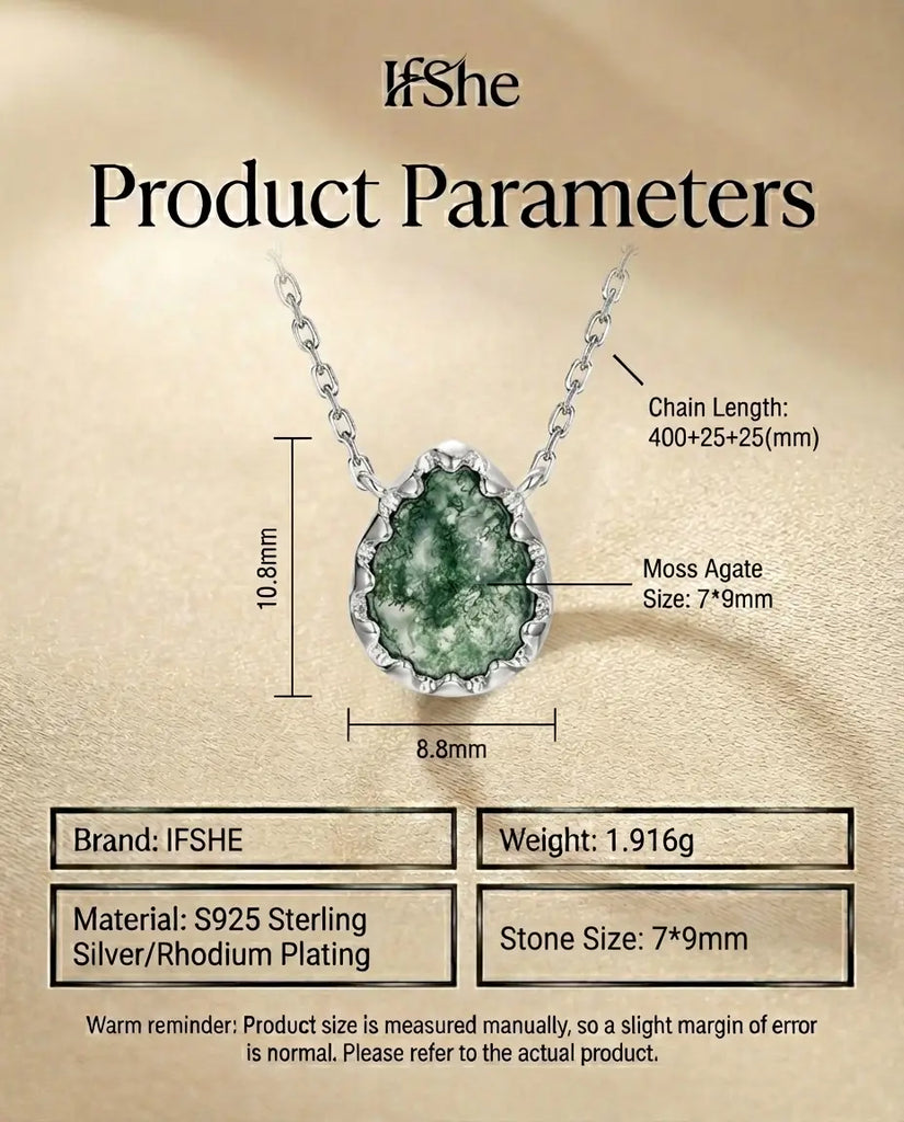 Natural Moss Agate Teardrop Necklace - Sterling Silver Pendant IfShe UK