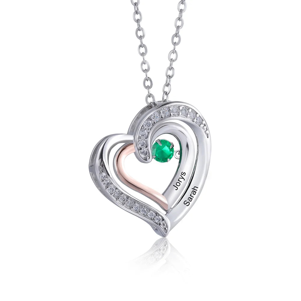 Personalised Heart Necklace for Mum, Birthstone Personalised Necklace for Mum, Engraved Names Personalised Jewellery for Mums