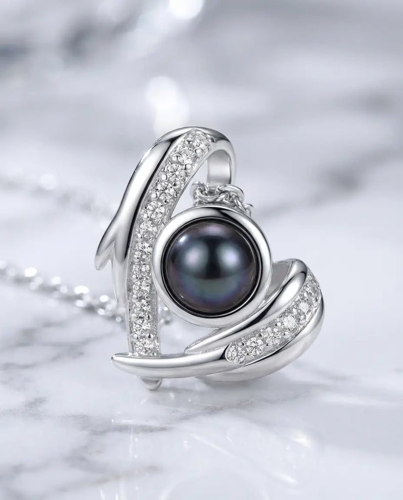 Personalised Angel Wing Heart Photo Projection Necklace - Picture Inside Pendant IfShe UK