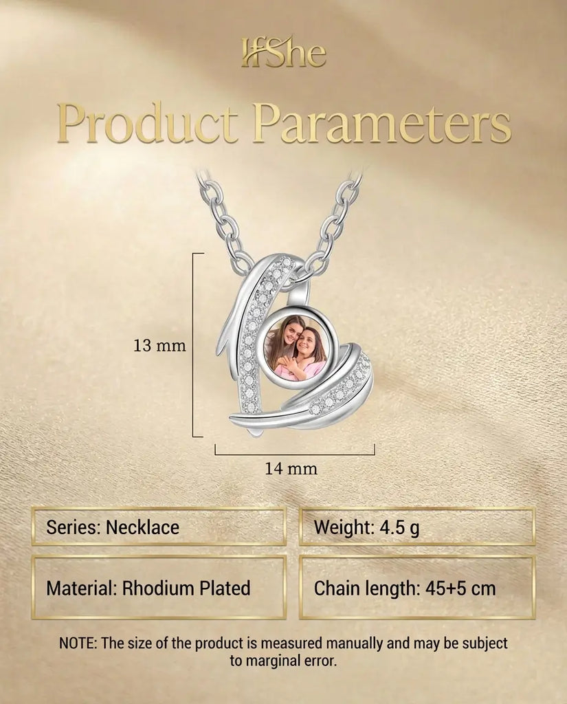 Personalised Angel Wing Heart Photo Projection Necklace - Picture Inside Pendant IfShe UK