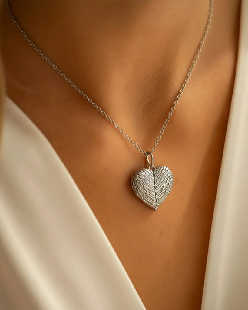 Personalised Angel Wings Photo Locket Necklace with Engraving in 925 Sterling Silver
