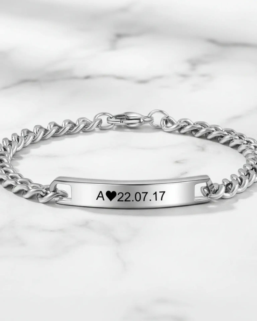 Personalised Bar Engraving Couple Bracelets (Initial & Date) IfShe UK