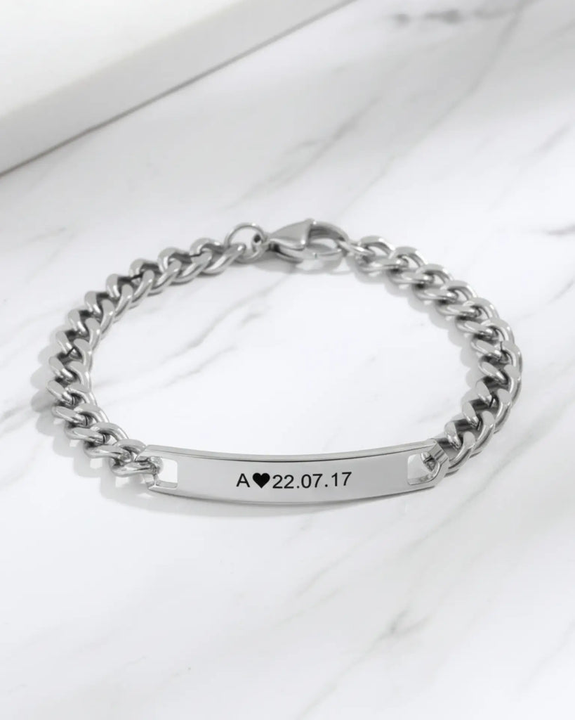 Personalised Bar Engraving Couple Bracelets (Initial & Date) IfShe UK