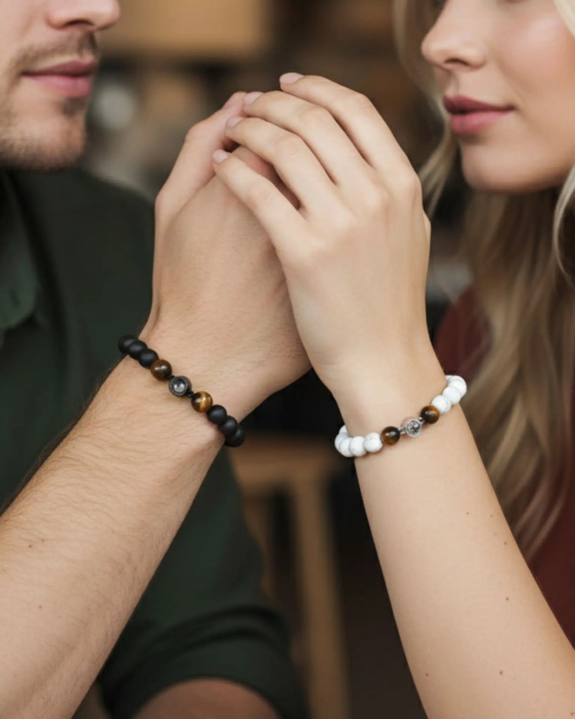 Personalised Couple Photo Projection Bracelets – Volcanic & Magnesite Stone Beads IfShe