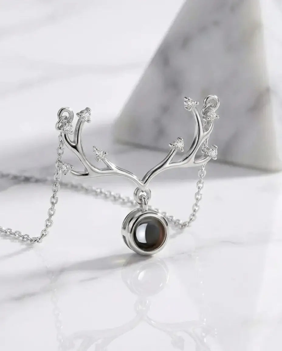 Personalised Deer Antler Photo Projection Necklace - Hidden Picture Pendant IfShe
