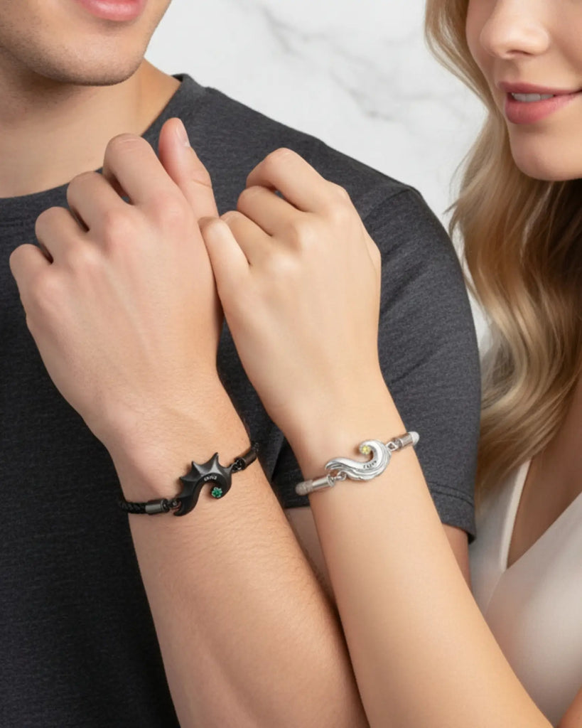 Personalised Dragon & Angel Wing Split Heart Couple Bracelets IfShe UK