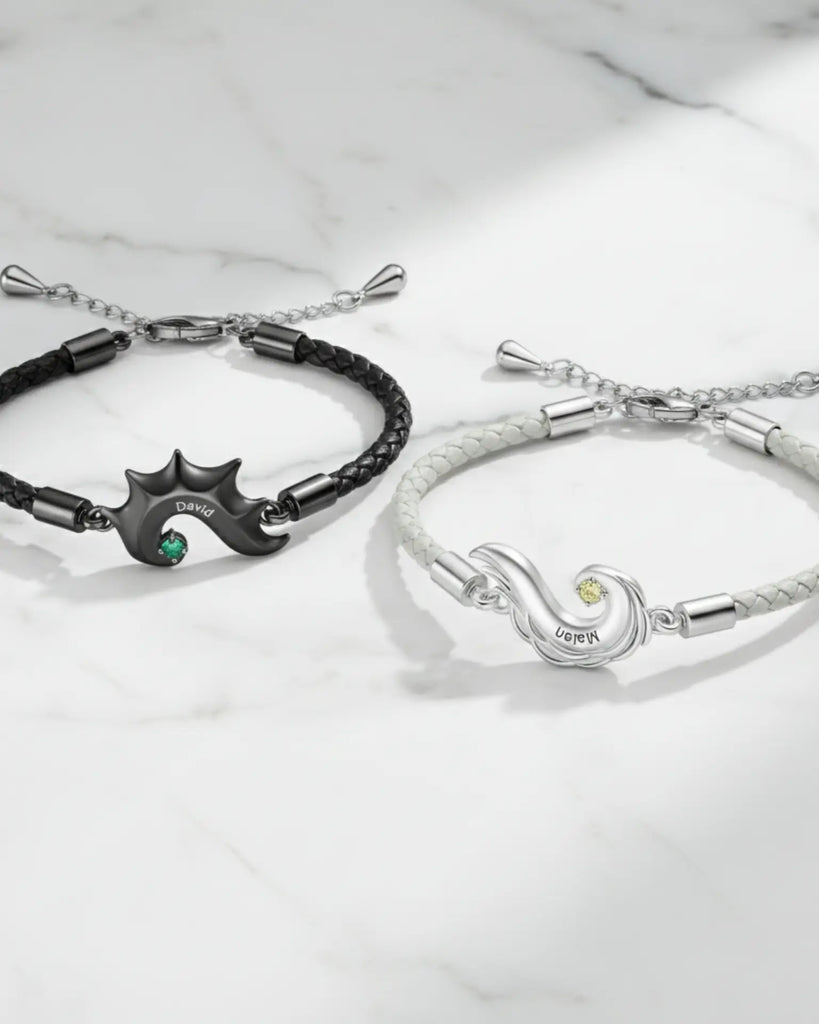 Personalised Dragon & Angel Wing Split Heart Couple Bracelets IfShe UK