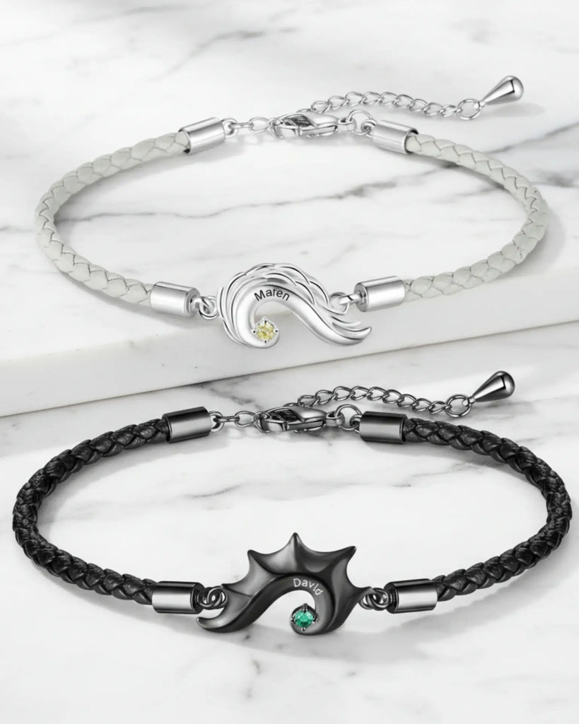 Personalised Dragon & Angel Wing Split Heart Couple Bracelets IfShe UK