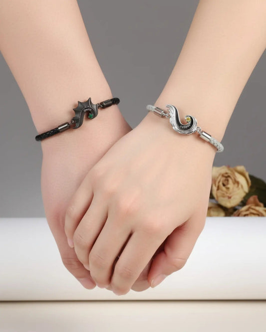 Personalised Dragon & Angel Wing Split Heart Couple Bracelets IfShe UK