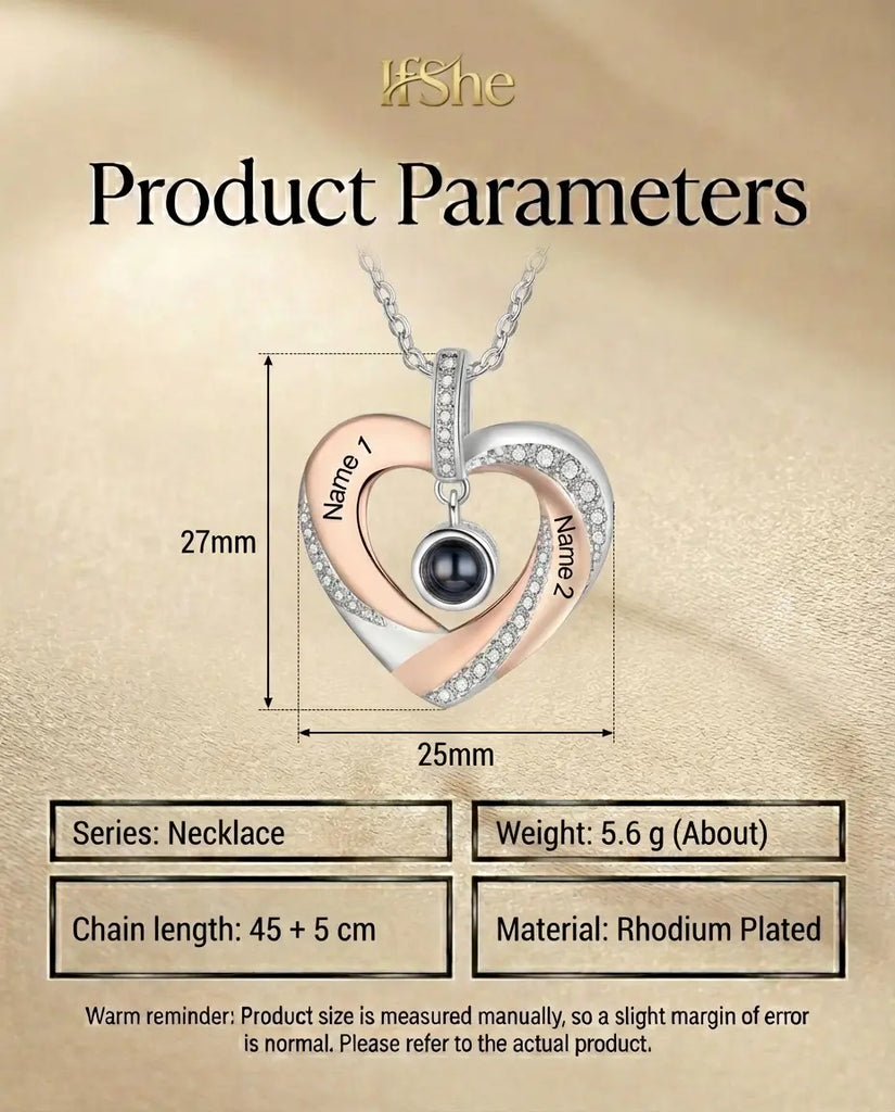 Personalised Engraved Heart Photo Projection Necklace - Two-Tone Name Pendant IfShe UK