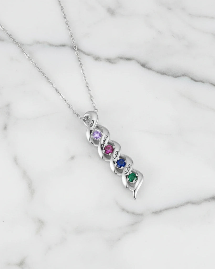 Personalised Engraved Name & Birthstone Necklace for Mum/Nan