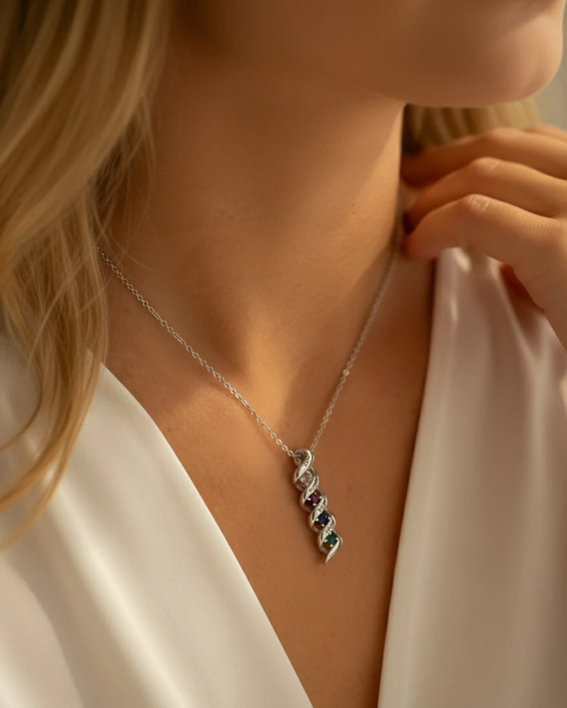 Personalised Engraved Name & Birthstone Necklace for Mum/Nan