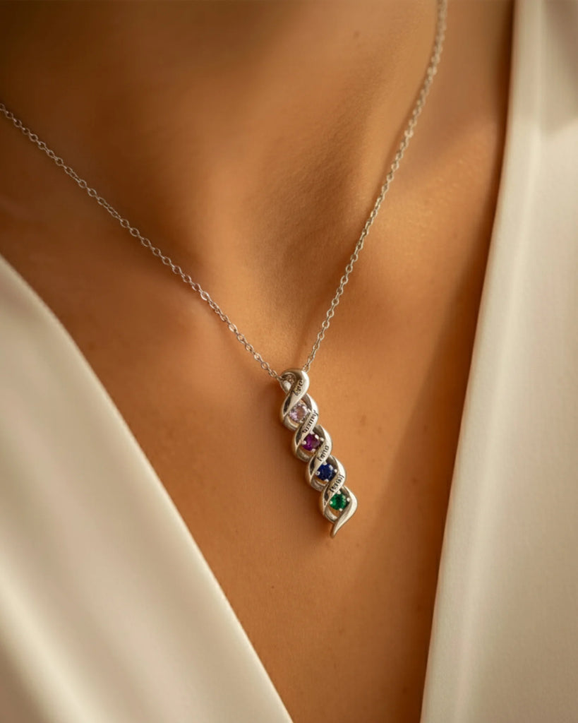 Personalised Engraved Name & Birthstone Necklace for Mum/Nan