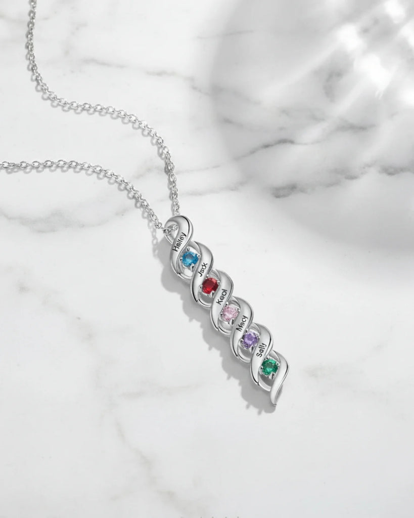 Personalised Engraved Name & Birthstone Necklace for Mum/Nan