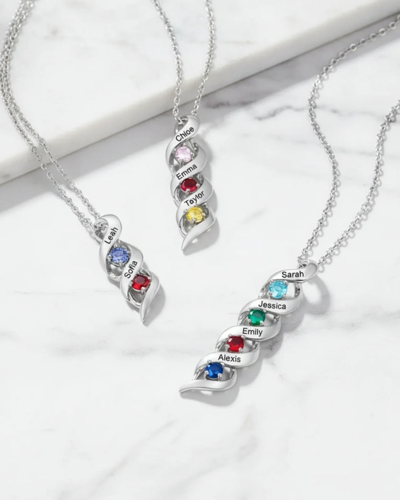 Personalised Engraved Name & Birthstone Necklace for Mum/Nan