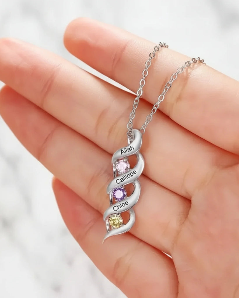 Personalised Engraved Name & Birthstone Necklace for Mum/Nan