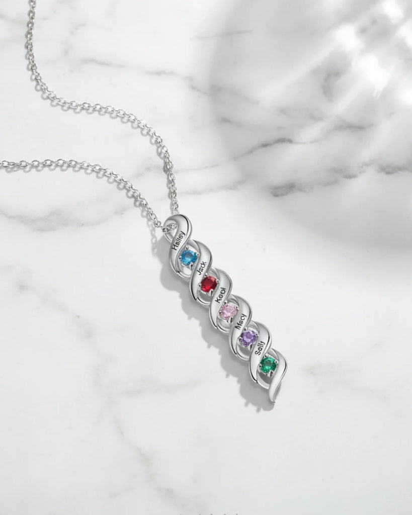 Personalised Engraved Name & Birthstone Necklace for Mum/Nan
