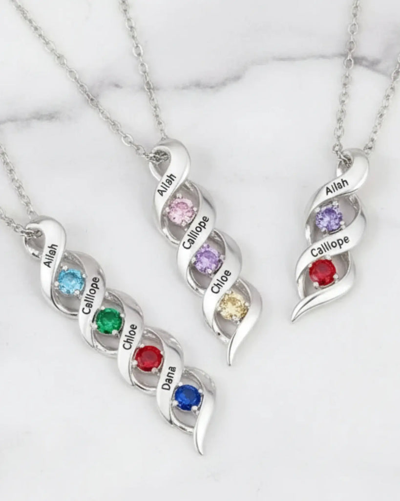 Personalised Engraved Name & Birthstone Necklace for Mum/Nan IfShe