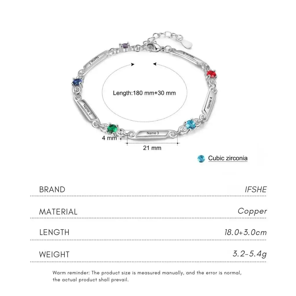 Personalised Family Birthstone & Engraved Name Bar Bracelet - 1 to 5 Names