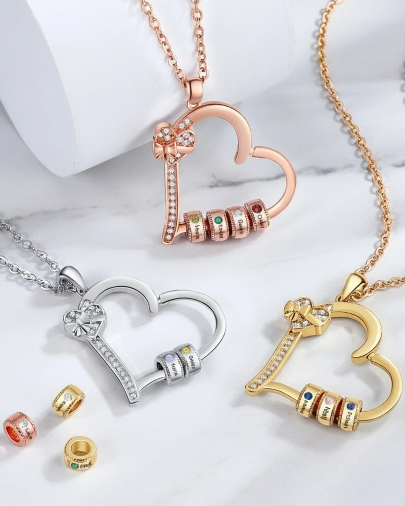 Personalised Family Birthstone Heart Pendant Necklace – Engraved Gift for Mum IfShe UK