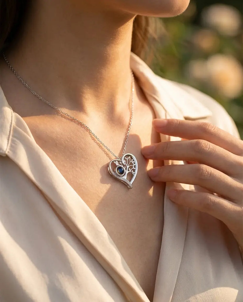 Personalised Family Tree Photo Projection Necklace - Secret Picture Pendant IfShe UK
