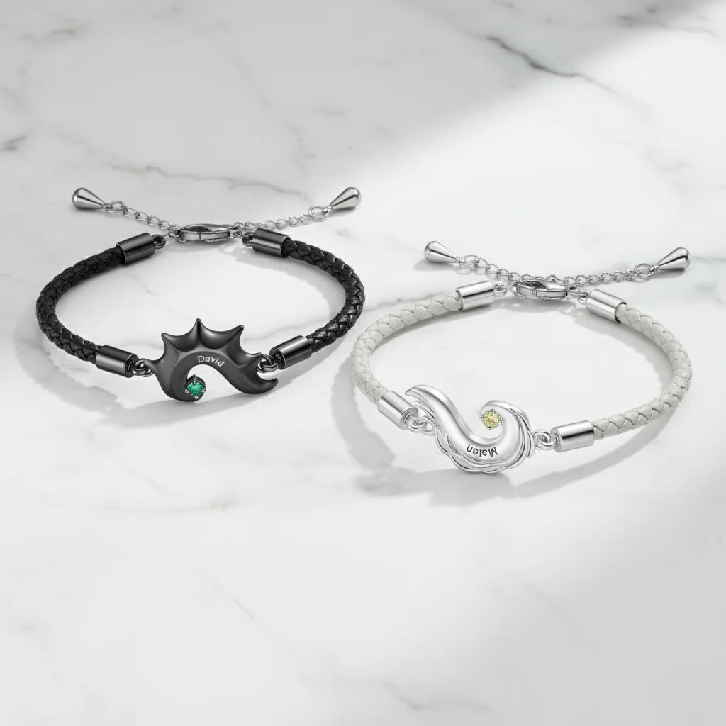 Personalised Engraved Couples Bracelets Matching Half Heart Set