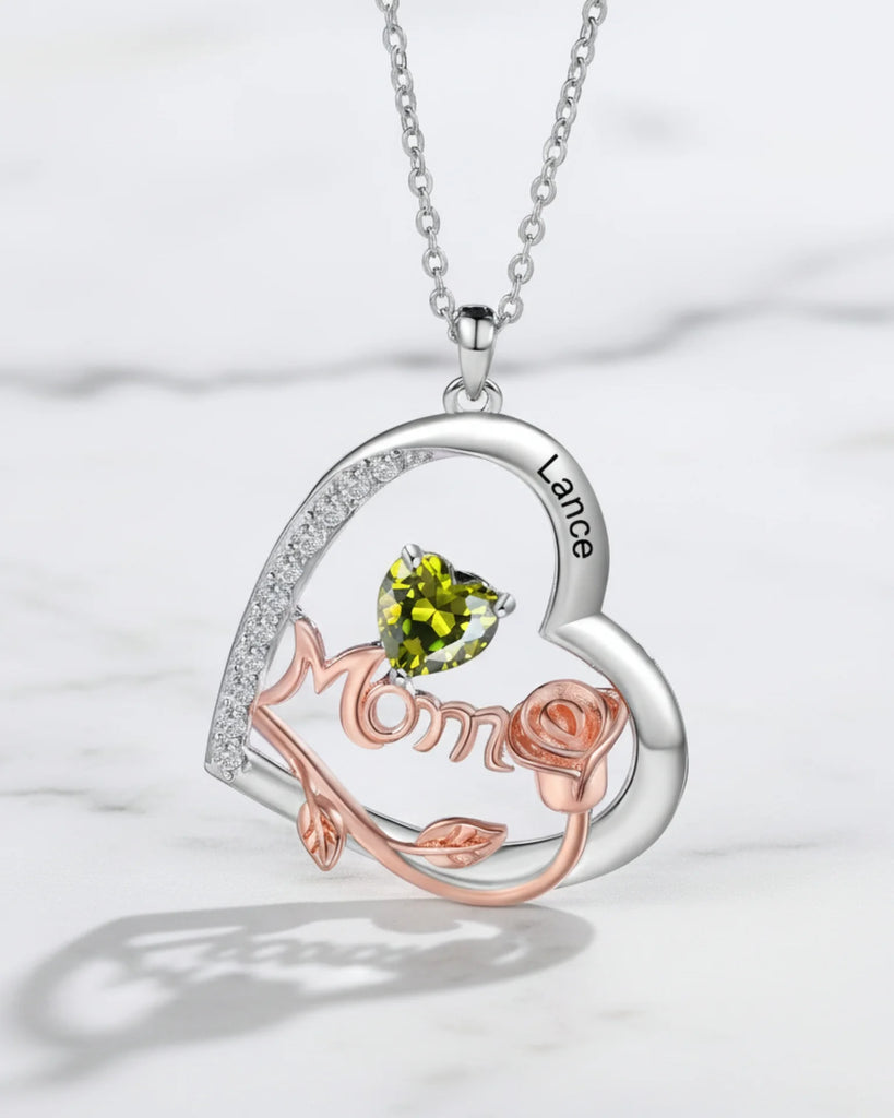 Personalised Heart-Shaped Mom Necklace with Birthstones and Engraved Names IfShe UK