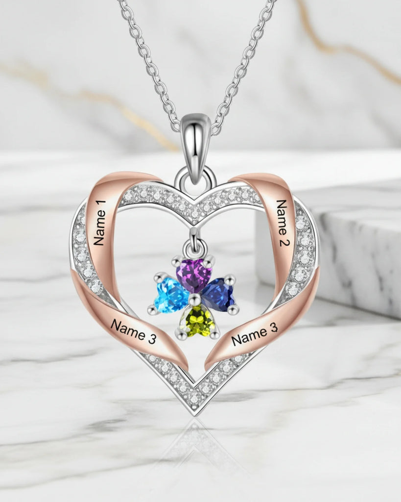 Personalised Heart Birthstone Family Necklace