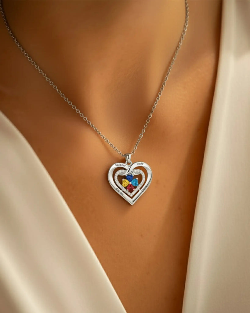 Personalised Heart Birthstone Necklace for Her – Engrave 2-4 Names & Stones IfShe UK
