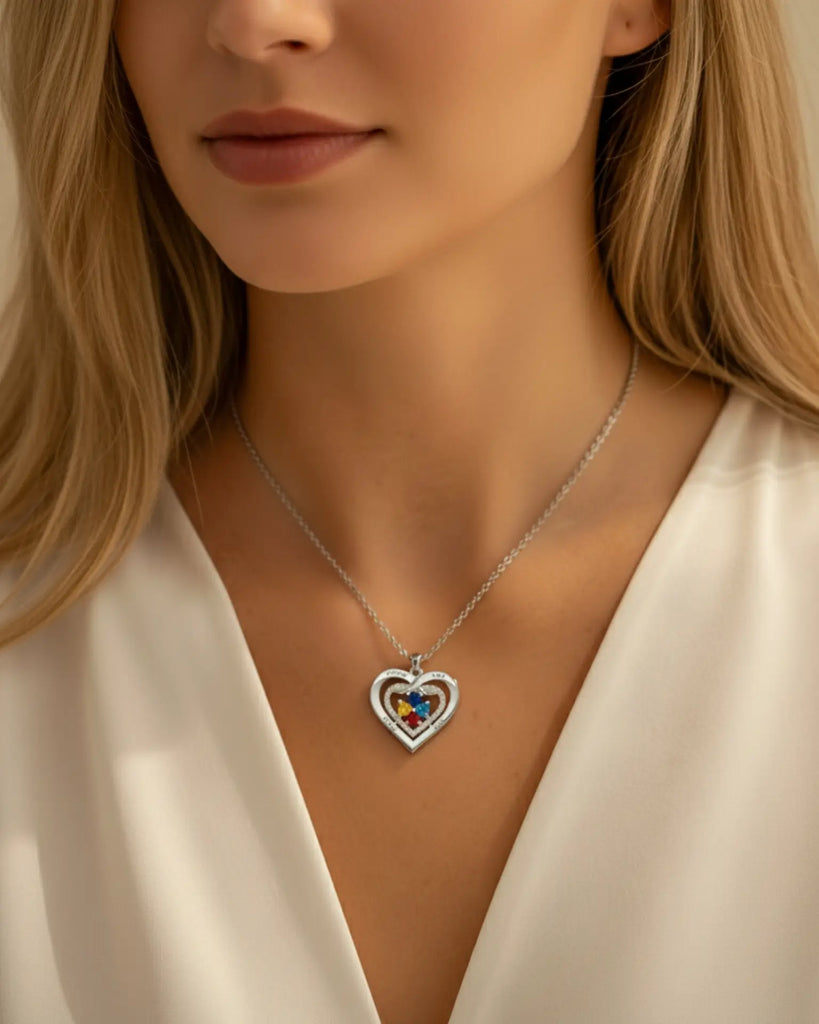 Personalised Heart Birthstone Necklace for Her – Engrave 2-4 Names & Stones IfShe UK