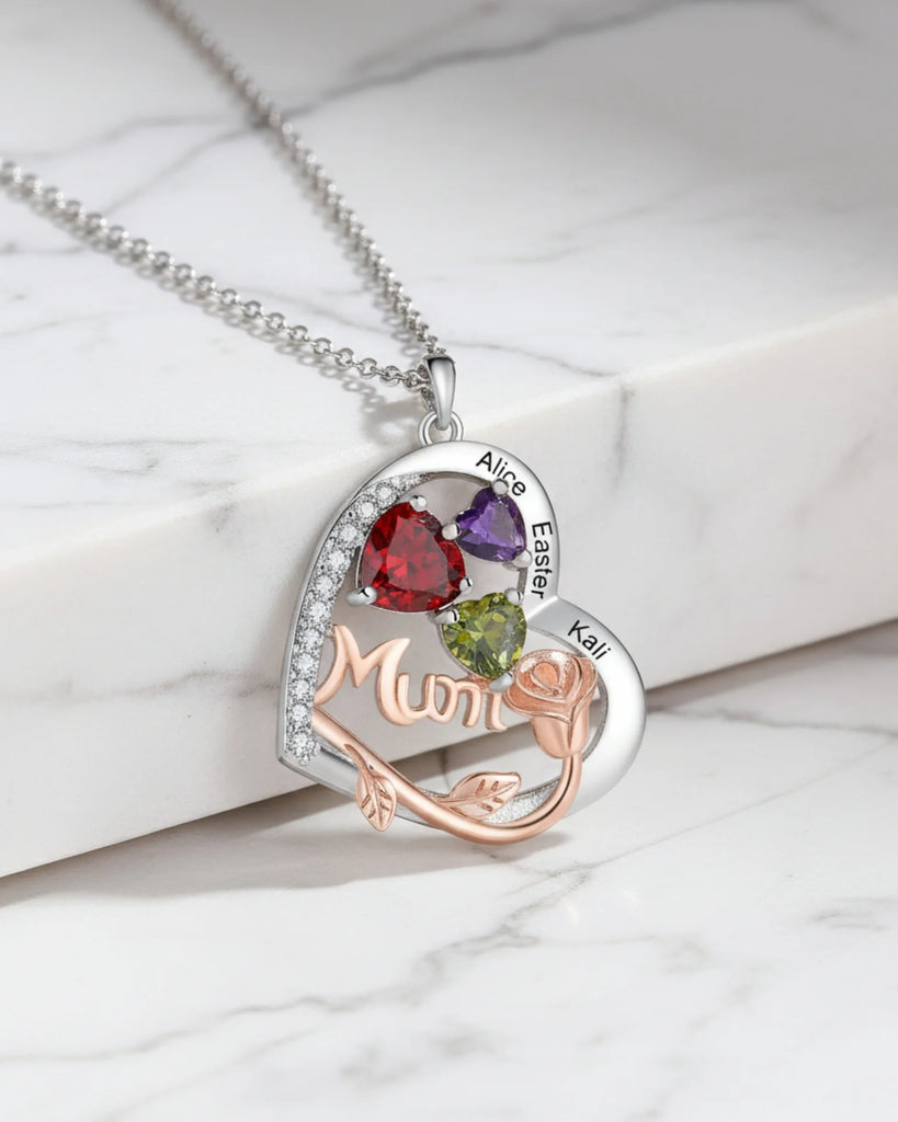 Personalised Heart Birthstone Necklace for Mum