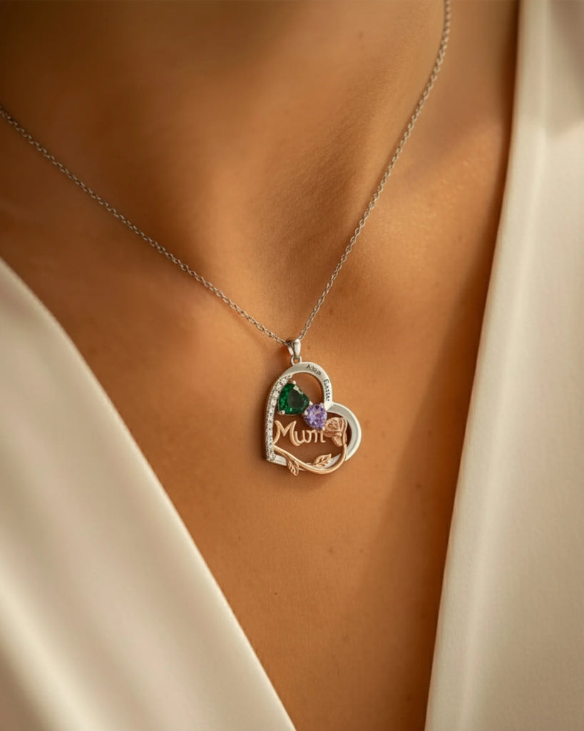 Personalised Heart Birthstone Necklace for Mum