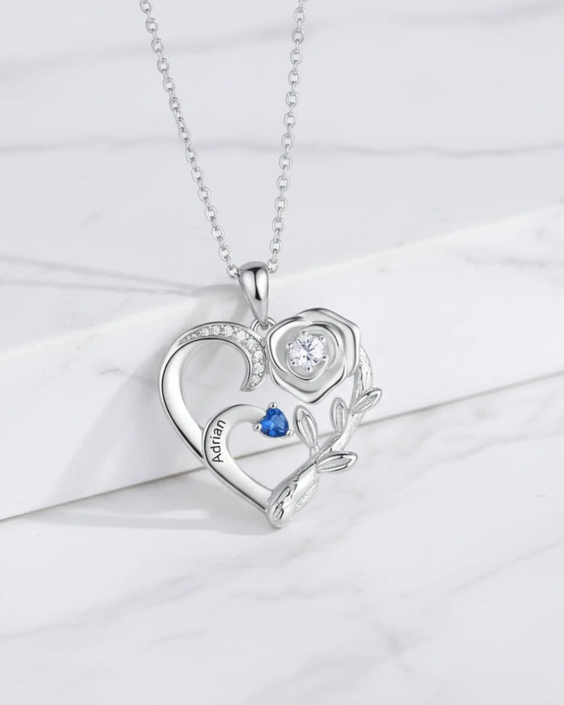 Personalised Heart Necklace with Birthstones and Engraved Names for Mum and Nan IfShe UK