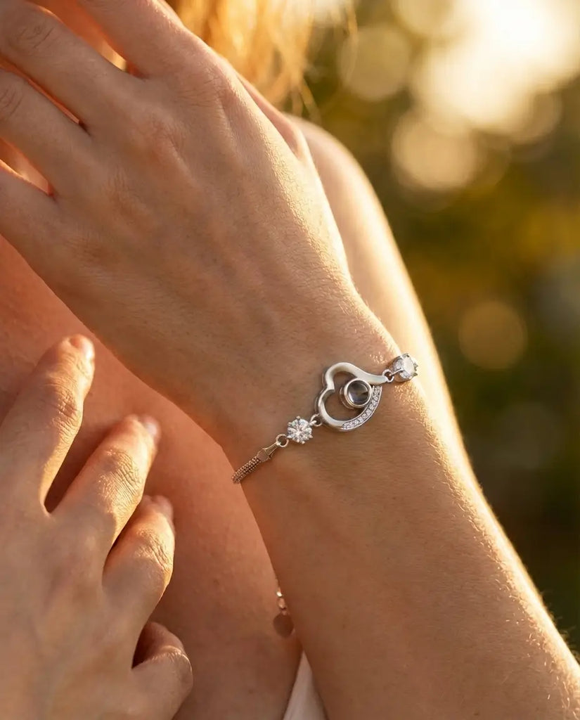 Personalised Heart Photo Projection Bracelet - Custom Picture Inside Wristwear IfShe UK