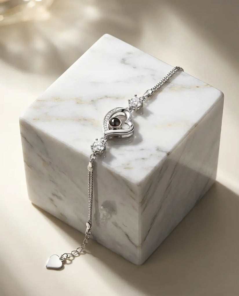 Personalised Heart Photo Projection Bracelet - Custom Picture Inside Wristwear IfShe UK